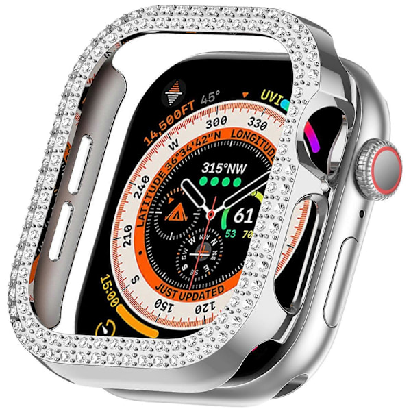 Til Apple Watch Series 10 46mm Dobbelt Række Rhinestone Dekor Hul Cover PC Urramme Etui LGL Multicolor Style E