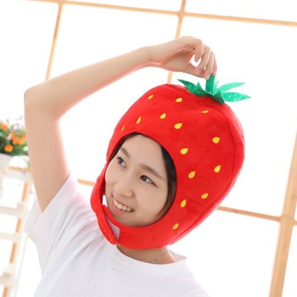 Strawberry Hat Cosplay Rekvisitter Tilbehør Plyshoved Fancy Taiyaki Cosplay Cap Fotorekvisitter