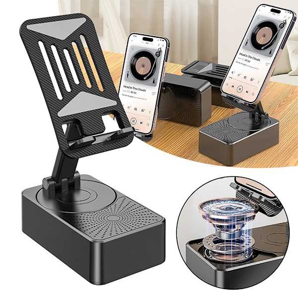 2-i-1 Bordmobiltelefonholder Trådløs Højttaler Stereo Surround Bas Lydhøjttaler til Soveværelse Hjem Bærbart Design Bluetooth-tilslutning LGL Black