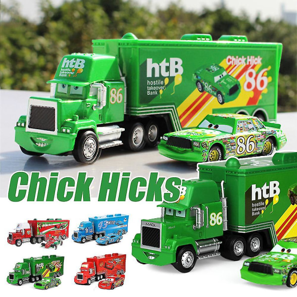 Elokuvaautot 2 3 hahmoa Lightning & The King & Chick Hicks & Mack Truck Uncle Metal Painevalettu leluautot Kids Birin[GL] kanssa yhteensopiva ajoneuvomalli Chick Hick