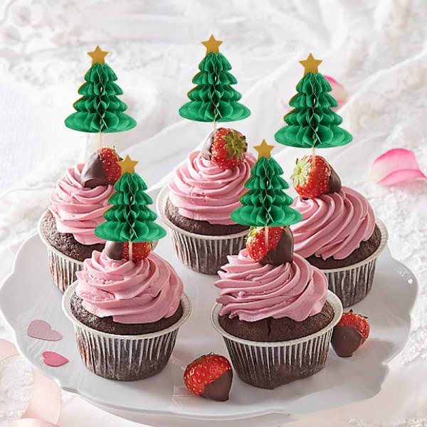 10 stk Julekake Topper Nisse Jul Tre Cupcake Topper til Jule Dessert Dekorasjon Nyttårsfest 2024 Navidad W02 10pcs