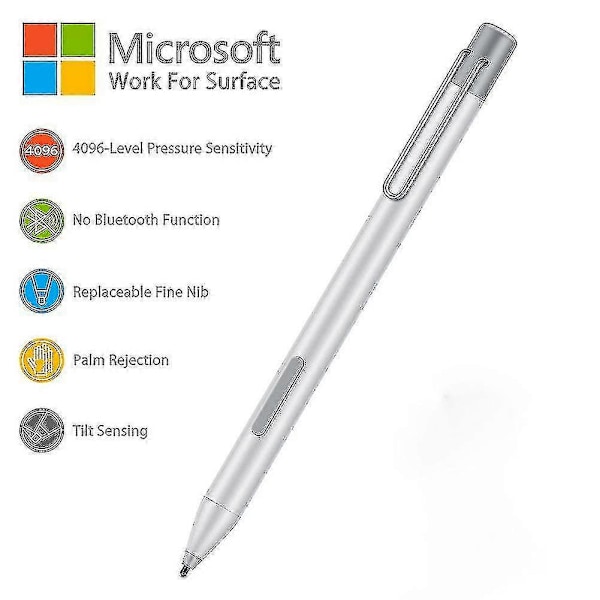 Kynä Microsoft Surface -laitteille, yhteensopiva Surface 3, Surface Go, Surface Pro 3, Surface Pro 4, Surface Pro 5, Surface Pro (2017), Surface P LGL -laitteiden kanssa Silver