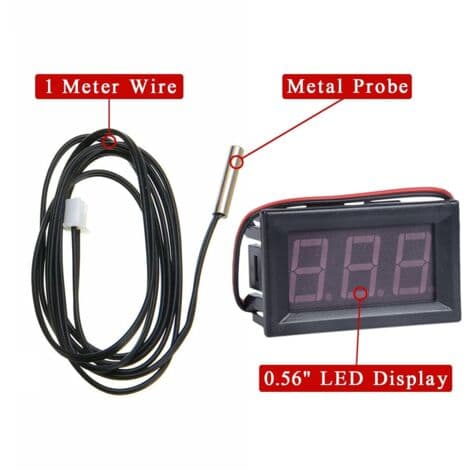 12V Mini Digitalt Termometer Temperaturtester med Vanntett Probe, Rød (LGL)