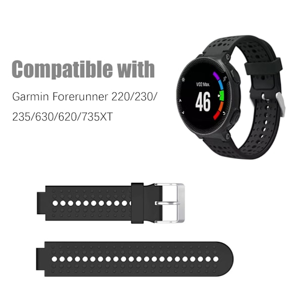 INF Erstatnings Silikon Klokkereim Garmin Forerunner 220/230/235/630/620/735XT, Garmin Approach S20/S5/S6 (LGL) Svart Sort