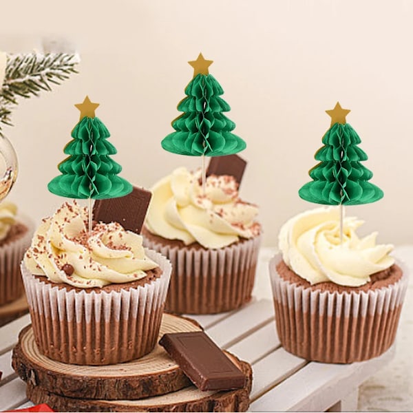 10 stk Julekake Topper Nisse Jul Tre Cupcake Topper til Jule Dessert Dekorasjon Nyttårsfest 2024 Navidad W01 10pcs