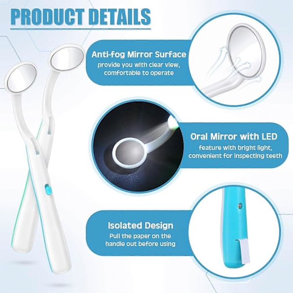 Tandspegel med Lampa 2 Stycken Mun-Tandspegel Dental Inspektionsspegel Oral Spegel med LED-Lampa Batteri Ingår, Grön och Orange LGL