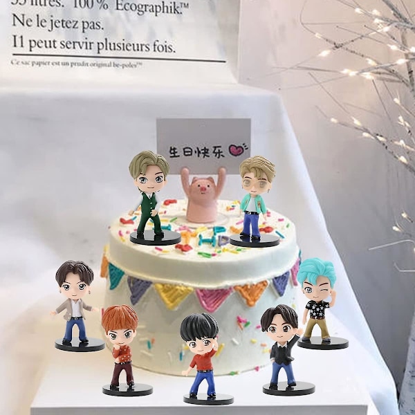 7 stk. Bts kagepynt figurer, Pvc modellegetøj søde Bangtan Boys grupper A.r.m.y actionfigurer dukker gave til piger - -