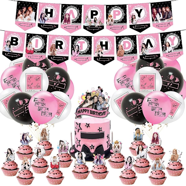 Blackpink Fødselsdagsfestartikler, Black Girl Pink Girl Fødselsdagsfest Dekoration LGL