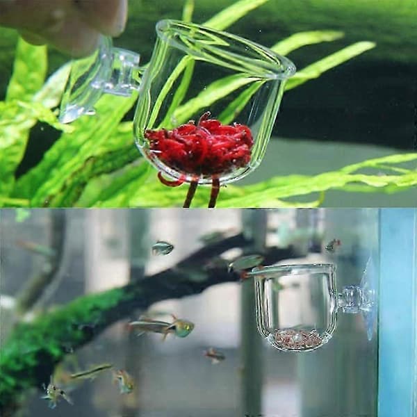 2 stk. Rød Orme Foder Akryl Akvarium Plante Reje Foder Skål Flydende Blodorm Vand Mad Skål (LGL)