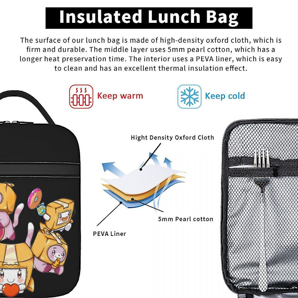 Kawaii Lankybox Isolert Matpose Stor Tegneserie Matbeholder Kjølebag Tote Matboks Skole Piknik Mat Oppbevaringsposer LGL as the picture shows 26x21x11cm 10x8x4 In