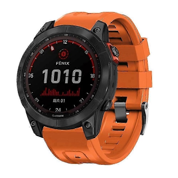 For Garmin Tactix 7 Pro/Fenix 7X/Fenix 6X Pro Silikonrem 26mm Armbånd med Svart Spenne (Oransje) (LGL)