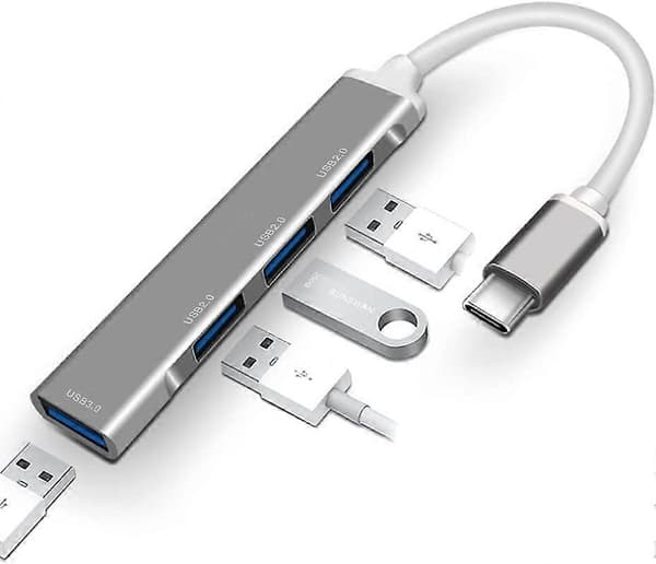 Mini USB C Hub 4 in 1 - USB C - USB-sovitin - Moniporttisovitin MacBook Airille - USB Type C - Harmaa (LGL)