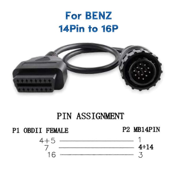 OBD2 Kontakt Diagnostikkablar Adapter 14Pin till 16Pin OBD2 Motorfelsdiagnos för SPRINTER Biltillbehör LGL