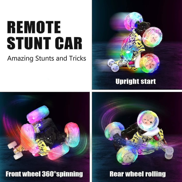 Fjernbetjent bil, Rc Stunt Car Invincible 360rolling Twister med farverige lys og musikkontakt, genopladelig fjernbetjeningsbil til drenge og piger
