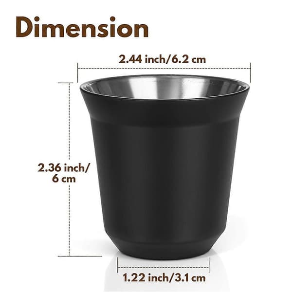 80 ml espressokopper i rustfrit stål - 2-pak dobbeltvægget Black31