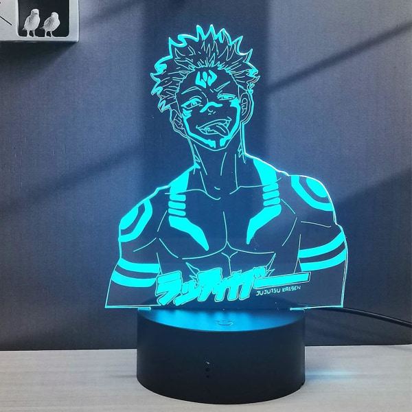 Wekity 3D Illusion Jujutsu Kaisen LED Anime Lampa 16 Färger Ändra Fjärrkontroll Skrivbordsnattlampa (Ryomen Sukuna) [LGL]