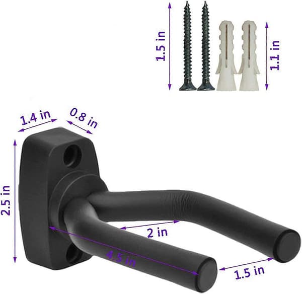 Gitarr Väggkrokar 2-pack, Gitarrkrok Väggfäste Fäste Svart Display med Skruvar - Lätt att Installera - Passar Gitarrer i Alla Storlekar (LGL)