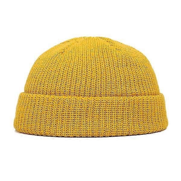 Herre Strikket Hue Beanie Skullcap Sømandshue Kantløs Retro Navy Stil Beanie Hue LGL yellow