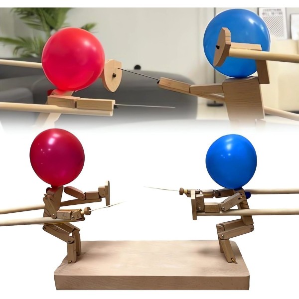Ballon Bamboo Man Battle Game, 2024 Nye håndlavede træfægtedukker, Wooden Bamboo Man Battle Game for 2 spillere, Hurtigt ballonkampspil, 3 mm Wood Board Thickness