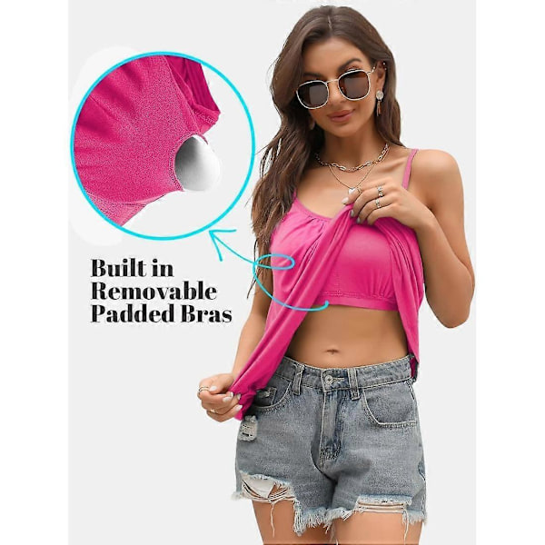 Charmleaks Dame Camisole med Indbygget BH, Løs Tank Top med Justerbare Stropper, Plisseret Cami, Løse Tunika Toppe S-3XL LGL black 2XL