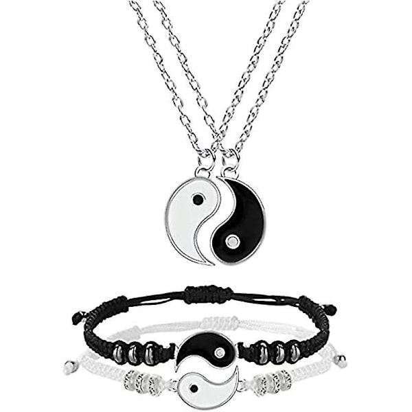 Tai Chi Yin Yang Armbånd Halskjede Sett Legering Anheng Justerbar Flettet Kjede [GGL] Silver