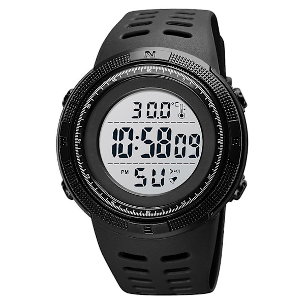 Digitalt Temperatur Sportsklokke for Tenåringer Tid Dato Uke Visning Alarm Klokke Bakgrunnsbelysning 5ATM Vanntett Mote Klokker Studenter Barn Wr LGL Black and White