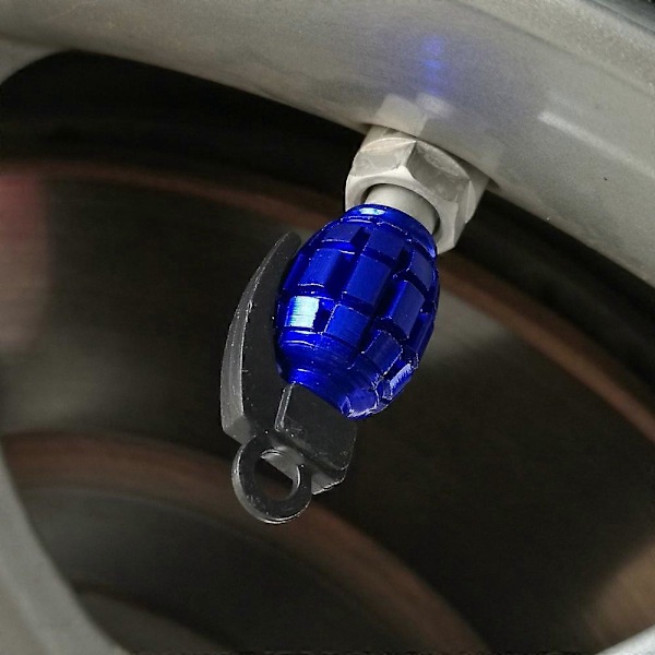 Pakke Granat Dækventilhætter Aluminium Legering Bil Motorcykel Støv Ventilstamme Dækning Blå (LGL)