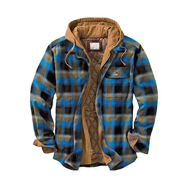 Herre Varmt Vatteret Foret Bomuldsjakke med Hætte Knaplukning Lynlås Lange Ærmer Plaid Jakker LGL Color 32 XL