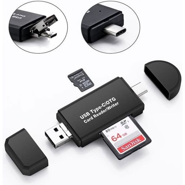 SD-kortleser - Juce - USB 2.0/Type C/Micro USB - Svart - TF-adapter - Micro SDXC-kompatibel（FMY）