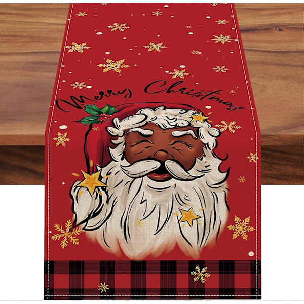 God Jul Svart Julenisse Bordløper, Jule Snøflak Rød Buffalo Plaid Sjekk Kjøkken Spisebord Dekor, 13 x 72 Tommer (LGL)