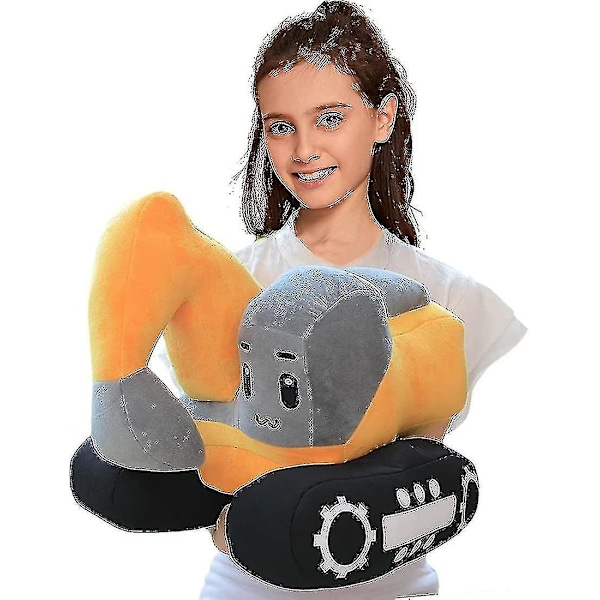 Grävmaskin Plysch Simulering Lastbil Bil Söt Cartoon Grävmaskin Leksak Lastbil Kasta Kudde (gul) [L]