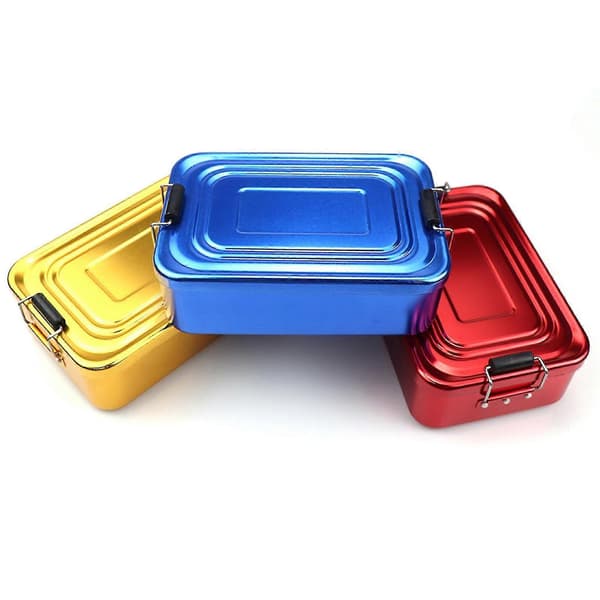 Solid Matboks i Aluminium, Bærbar Rektangulær Mat- og Fruktbeholder (LGL) Golden