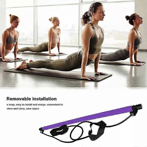 Bärbar Pilates Träningsstång, Pilates Bar Kit med Motståndsband Träningsstång LGL blue