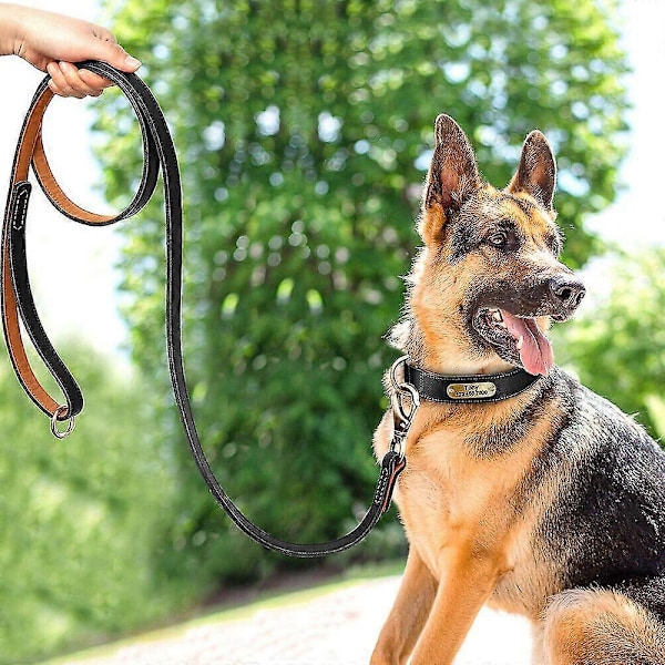Ægte Læder Hundesnor 150cm Lang Stærk Hundesnor Kraftig Hundeline LGL Black 1.0cm*150cm