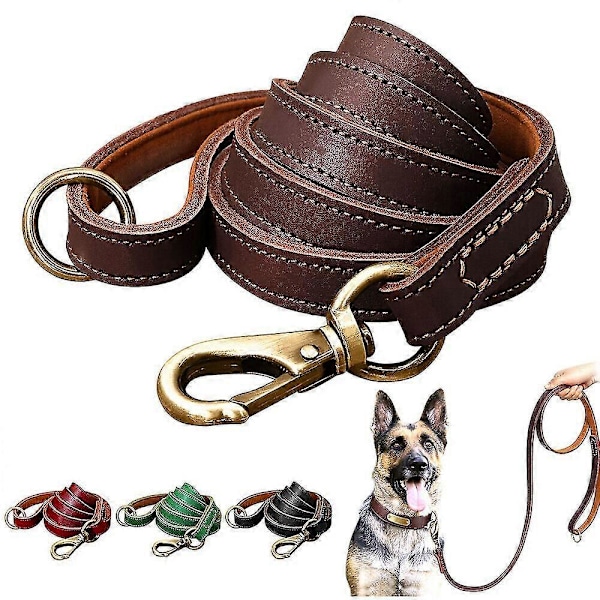 Ægte Læder Hundesnor 150cm Lang Stærk Hundesnor Kraftig Hundeline LGL Brown 1.0cm*150cm