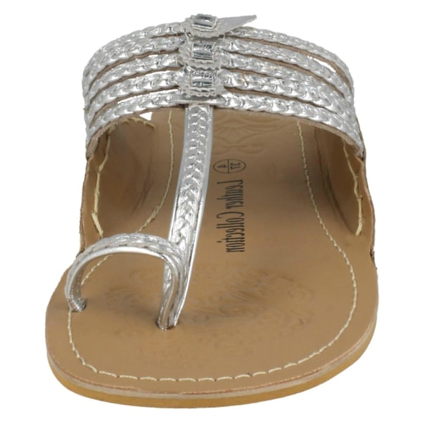 Dam Läderkollektion Platt Tåögla Flätade Sandaler F00077 LGL Silver UK 8