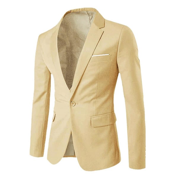 Herre Slim fit Blazer Business Bryllup Ensfarvet Jakkesæt Jakke LGL Beige 2XL