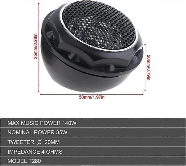 2 stk. 140W T280 Højeffektiv Mini Dome Diskanthøjttalere til Bil Lydsystem (LGL)