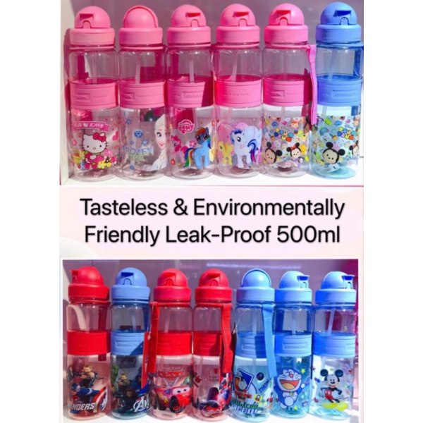 350/500 ml barn tecknad dricksvattenflaska Halmkopp med axelrem Hello Kitty 500ml(Pink Cover) OneSize