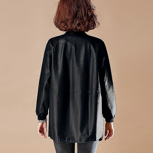 Efterår Vinter Ny Mode Læder Dame Jakke Frakke Plus Størrelse 6xl Sort Tøj LGL black XL