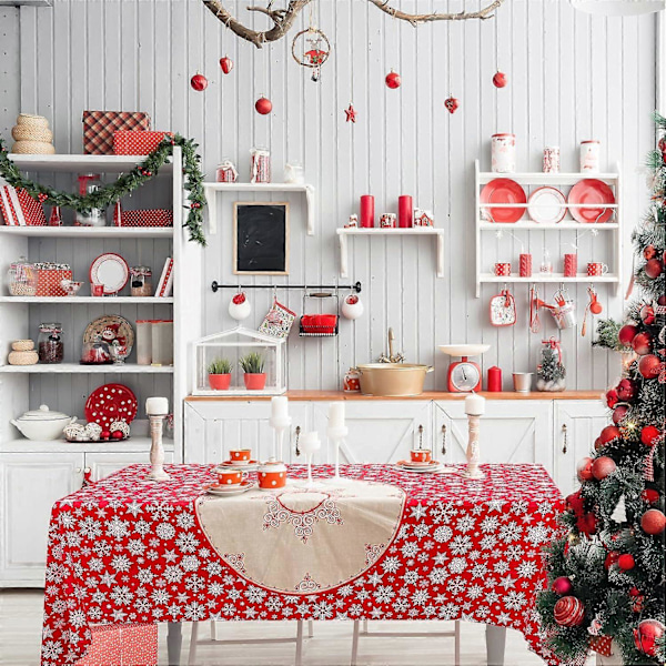 Jul Snöflinga Plast Duk 137 x 274 cm Vinterfest Bordsdukar (LGL)