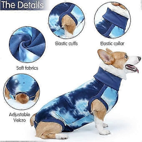 Hunde Genoptræningsdragt, Tie-Dye Genoptræningsskjorte til Kæledyr, Operationsdragt til Hunde, Alternativ til E-krave & Kegle, Beskytter Mavesår - God LGL Blue M