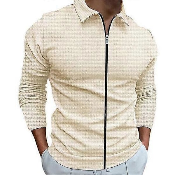 Herrskjorta Höst Vinter Enfärgad Lång Ärm Andningsbar Kavajkrage Dragkedja Utomhus Sport T-shirt LGL khaki XL