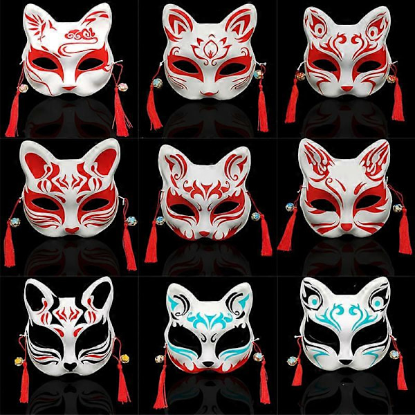 Anime Räv Mask Cosplay Kostymfest Rekvisita Handmålad Japansk Halv Ansikte Katt Mask Maskerad Festival Bal Kabuki Kitsune Masker LGL 1