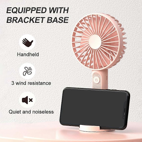 Bærbar håndholdt ventilator, mini håndholdt ventilator med USB genopladeligt batteri, 3-trins personlig bordventilator med base LGL style744