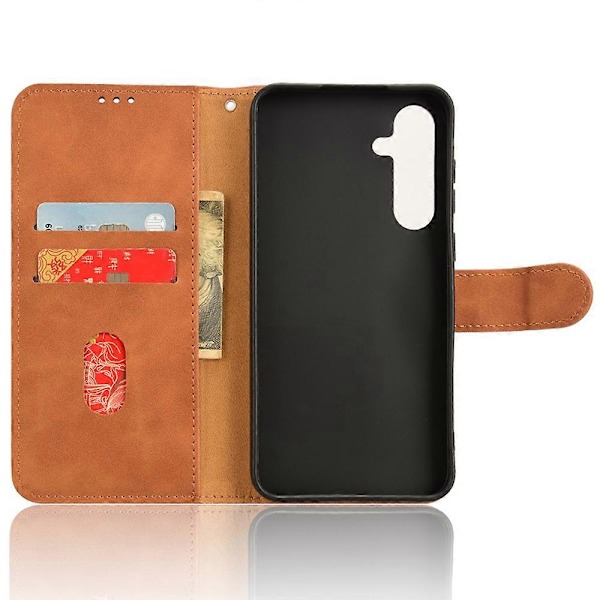 Samsung Galaxy A35 5G Nahkakotelo Käännettävä Puhelinkotelo Lompakolla ja Jalustalla LGL Brown
