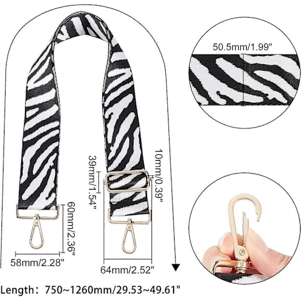 Justerbar Väska Rem i Polyester med Legeringsspännen för Väska Ersättningstillbehör Zebra Mönster (LGL)
