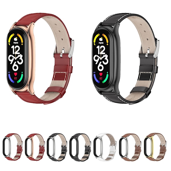 Ekte skinn klokkearmbånd for Xiaomi Mi Band 7 / 7 NFC [GGL] Red Silver