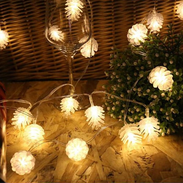 10M Pinecone String Light, Jul Festival 20 LED 9.8ft Fairy String Strand Lights, Batteridriven Bordsdekoration [L] warm white pine cone