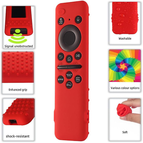 (Röd + Svart)Fodral för Samsung Fjärrkontroll 2023: Kompatibel med TM2360E / TM2361E BN59-01432A / 01432J Smart TV Solcell Fjärrkontroll Stöttålig